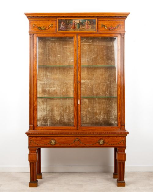 ANTIQUE EDWARDIAN SATINWOOD PAINTED DISPLAY CABINET ON STAND BY HAMPTON SONS C1900 - ADDITIONAL PHOTO 1