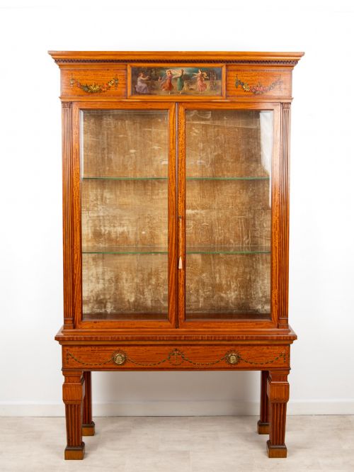 ANTIQUE EDWARDIAN SATINWOOD PAINTED DISPLAY CABINET ON STAND BY HAMPTON SONS C1900 - ADDITIONAL PHOTO 2