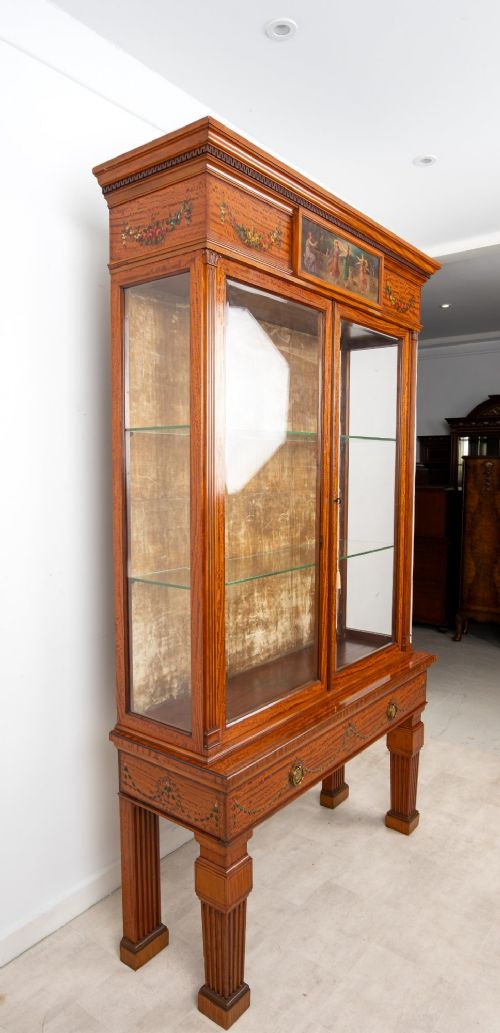 ANTIQUE EDWARDIAN SATINWOOD PAINTED DISPLAY CABINET ON STAND BY HAMPTON SONS C1900 - ADDITIONAL PHOTO 6