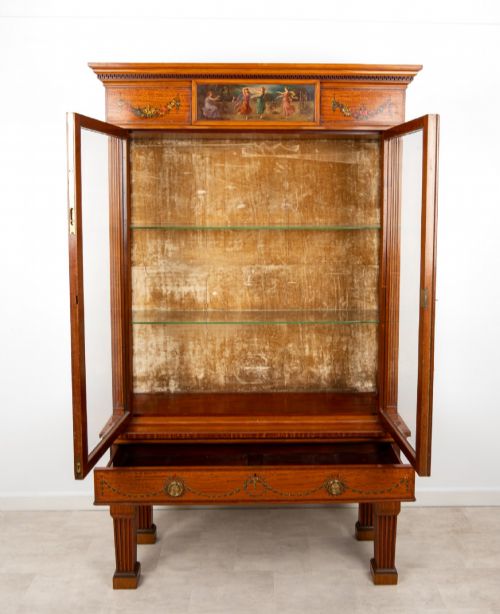 ANTIQUE EDWARDIAN SATINWOOD PAINTED DISPLAY CABINET ON STAND BY HAMPTON SONS C1900 - ADDITIONAL PHOTO 8