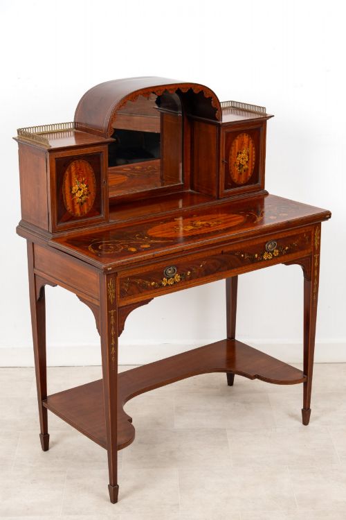 ANTIQUE EDWARDIAN MAHOGANY SATINWOOD PAINTED WRITING DESK DRESSING TABLE - ADDITIONAL PHOTO 1
