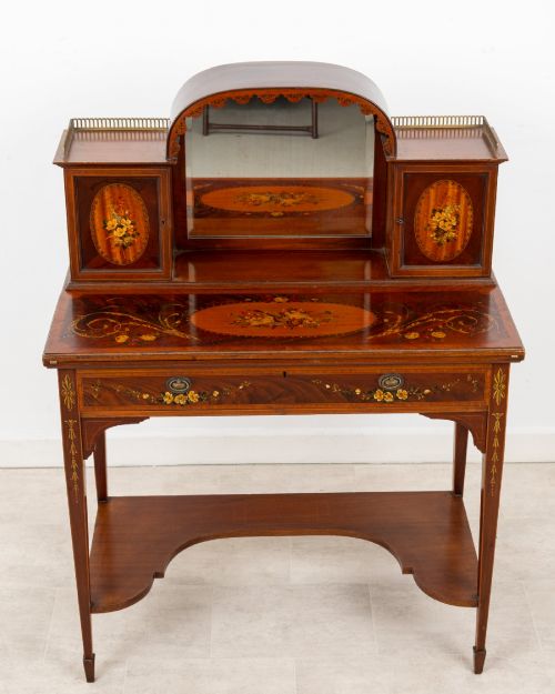 ANTIQUE EDWARDIAN MAHOGANY SATINWOOD PAINTED WRITING DESK DRESSING TABLE - ADDITIONAL PHOTO 3
