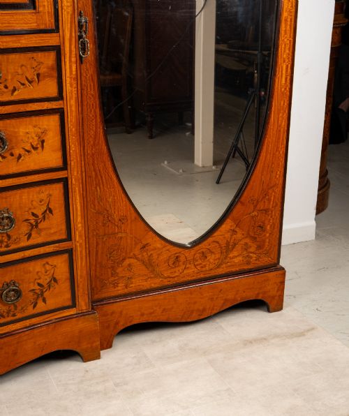 ANTIQUE SATINWOOD INLAID COMPACTUM WARDROBE BY MAPLE CO WITH MIRRORED DOORS DRAWERS C1900 - ADDITIONAL PHOTO 5