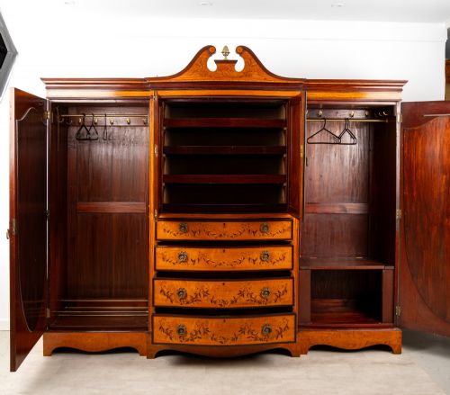 ANTIQUE SATINWOOD INLAID COMPACTUM WARDROBE BY MAPLE CO WITH MIRRORED DOORS DRAWERS C1900 - ADDITIONAL PHOTO 7