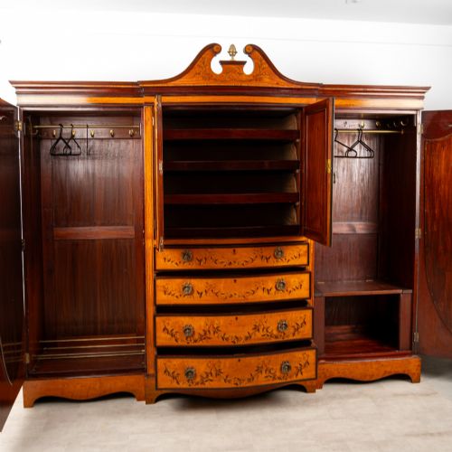 ANTIQUE SATINWOOD INLAID COMPACTUM WARDROBE BY MAPLE CO WITH MIRRORED DOORS DRAWERS C1900 - ADDITIONAL PHOTO 8