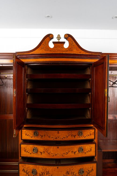 ANTIQUE SATINWOOD INLAID COMPACTUM WARDROBE BY MAPLE CO WITH MIRRORED DOORS DRAWERS C1900 - ADDITIONAL PHOTO 9