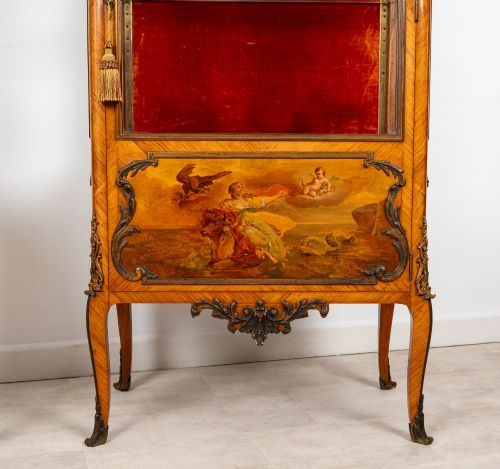 EXCEPTIONAL MATCHED PAIR ANTIQUE FRENCH KINGWOOD VERNIS MARTIN VITRINE DISPLAY CABINETS WITH MARBLE TOPS ORMOLU MOUNTS C1880 - ADDITIONAL PHOTO 10
