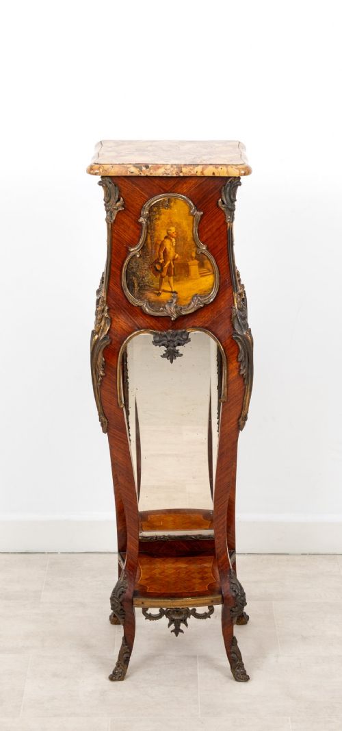 ANTIQUE FRENCH KINGWOOD VERNIS MARTIN MARBLE TOP PEDESTAL STAND - ADDITIONAL PHOTO 2