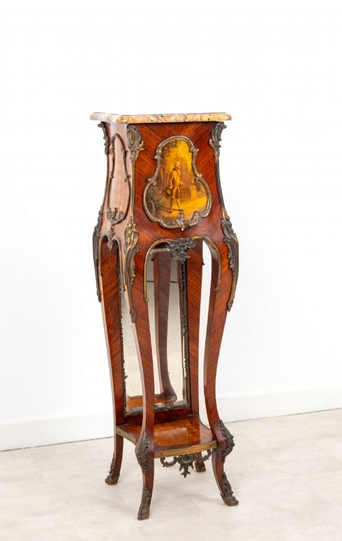 ANTIQUE FRENCH KINGWOOD VERNIS MARTIN MARBLE TOP PEDESTAL STAND - ADDITIONAL PHOTO 4