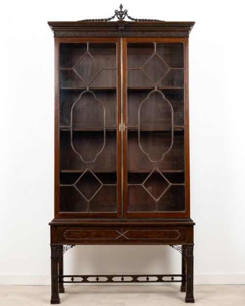 ANTIQUE CHIPPENDALE REVIVAL MAHOGANY ASTRAGAL GLAZED BOOKCASE CABINET C1900 - ADDITIONAL PHOTO 2