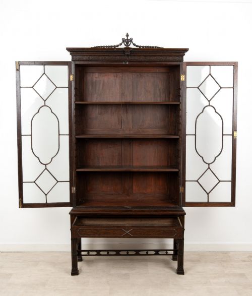 ANTIQUE CHIPPENDALE REVIVAL MAHOGANY ASTRAGAL GLAZED BOOKCASE CABINET C1900 - ADDITIONAL PHOTO 5