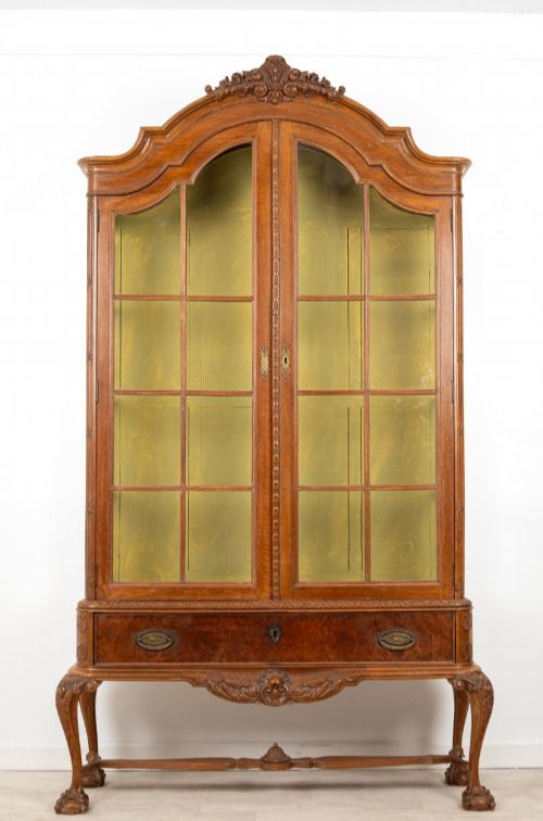 ANTIQUE QUEEN ANNE REVIVAL WALNUT DISPLAY CABINET BOOKCASE C1900 - ADDITIONAL PHOTO 2