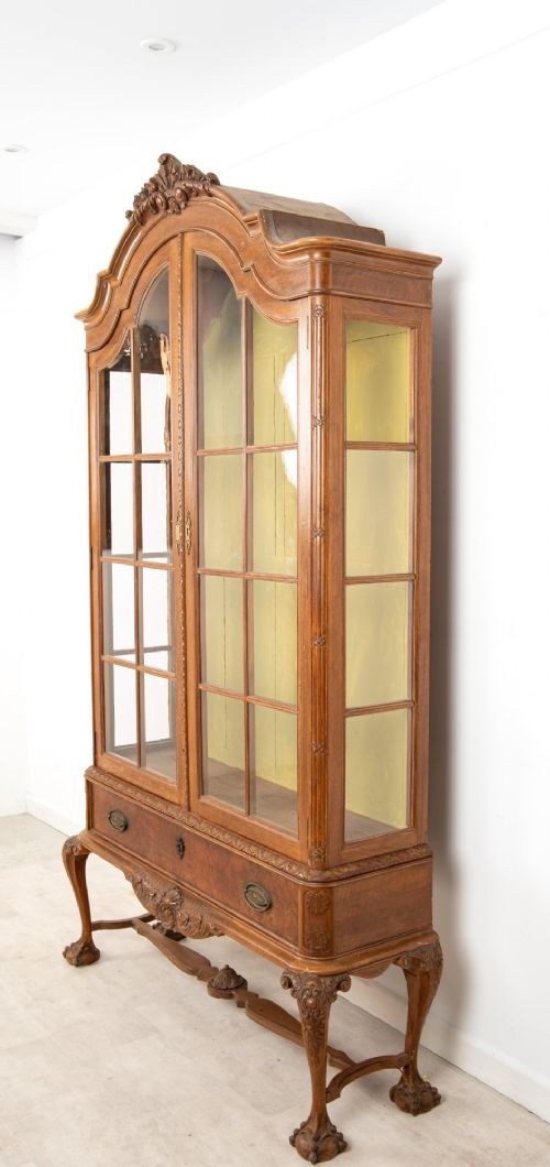 ANTIQUE QUEEN ANNE REVIVAL WALNUT DISPLAY CABINET BOOKCASE C1900 - ADDITIONAL PHOTO 5