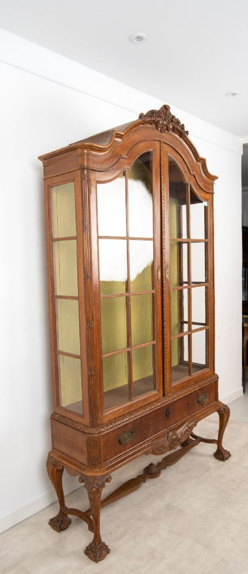 ANTIQUE QUEEN ANNE REVIVAL WALNUT DISPLAY CABINET BOOKCASE C1900 - ADDITIONAL PHOTO 6