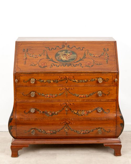 FINE EDWARDIAN SATINWOOD PAINTED BUREAU CHEST OF DRAWERS WRITING DESK C1900 - ADDITIONAL PHOTO 1