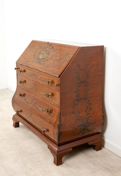 FINE EDWARDIAN SATINWOOD PAINTED BUREAU CHEST OF DRAWERS WRITING DESK C1900 - ADDITIONAL PHOTO 3
