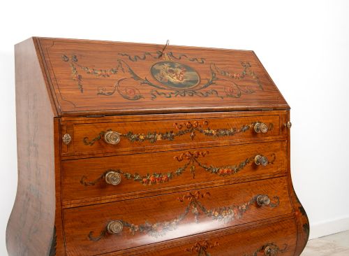FINE EDWARDIAN SATINWOOD PAINTED BUREAU CHEST OF DRAWERS WRITING DESK C1900 - ADDITIONAL PHOTO 5