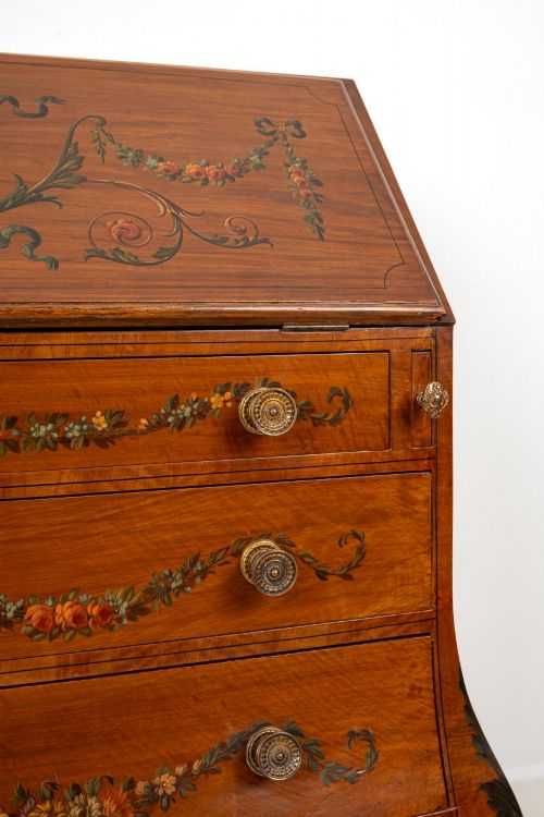 FINE EDWARDIAN SATINWOOD PAINTED BUREAU CHEST OF DRAWERS WRITING DESK C1900 - ADDITIONAL PHOTO 6