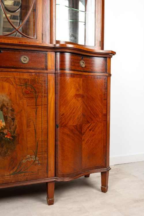 FINE EDWARDIAN MAHOGANY PAINTED SERPENTINE DISPLAY CABINET BOOKCASE C1900 - ADDITIONAL PHOTO 2