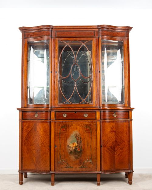 FINE EDWARDIAN MAHOGANY PAINTED SERPENTINE DISPLAY CABINET BOOKCASE C1900 - ADDITIONAL PHOTO 3