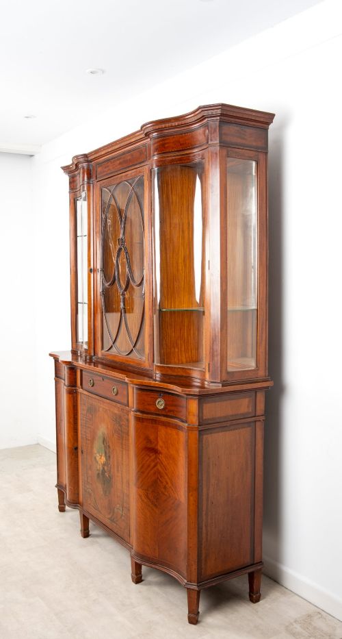 FINE EDWARDIAN MAHOGANY PAINTED SERPENTINE DISPLAY CABINET BOOKCASE C1900 - ADDITIONAL PHOTO 6