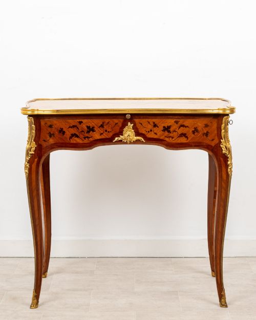 Fine Antique French Louis XV Kingwood Marquetry Bureau Plat Writing Desk By Durand c.1880