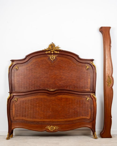 Antique French Kingwood Parquetry King Size Bed C.1880 – Ormolu Mounted Louis Xv Style Bedstead 5ft