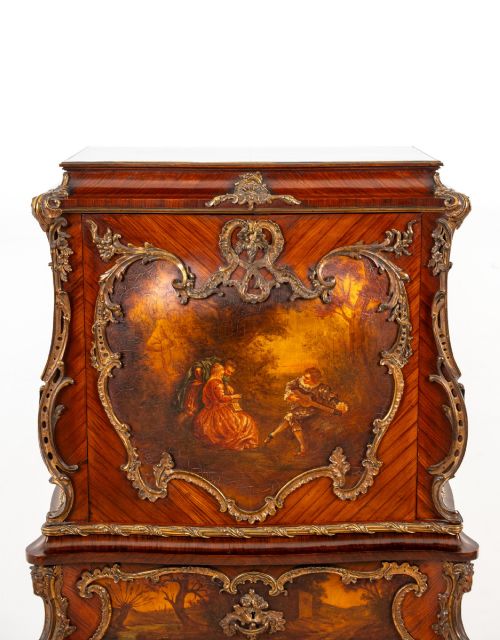 ANTIQUE FRENCH KINGWOOD VERNIS MARTIN SECRTAIRE ABATTANT ON STAND C1880 LOUIS XV ORMOLU MOUNTED WRITING CABINET - ADDITIONAL PHOTO 3