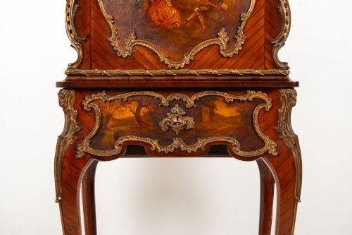 ANTIQUE FRENCH KINGWOOD VERNIS MARTIN SECRTAIRE ABATTANT ON STAND C1880 LOUIS XV ORMOLU MOUNTED WRITING CABINET - ADDITIONAL PHOTO 4