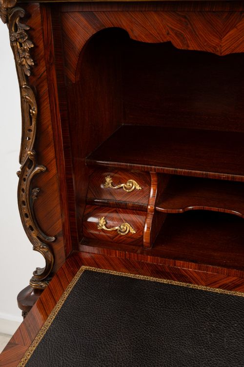 ANTIQUE FRENCH KINGWOOD VERNIS MARTIN SECRTAIRE ABATTANT ON STAND C1880 LOUIS XV ORMOLU MOUNTED WRITING CABINET - ADDITIONAL PHOTO 10