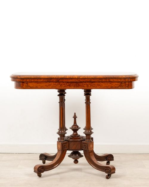 ANTIQUE VICTORIAN BURR WALNUT FOLD OVER GAMES TABLE C1880 INLAID CARD TABLE - ADDITIONAL PHOTO 3