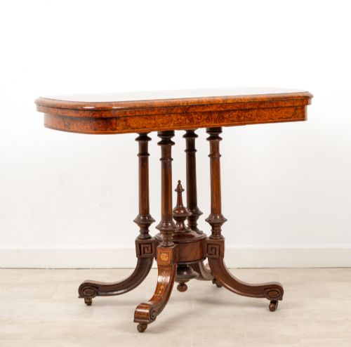 ANTIQUE VICTORIAN BURR WALNUT FOLD OVER GAMES TABLE C1880 INLAID CARD TABLE