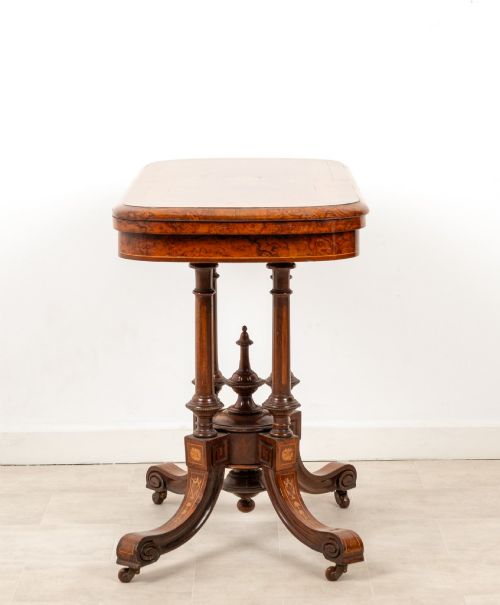 ANTIQUE VICTORIAN BURR WALNUT FOLD OVER GAMES TABLE C1880 INLAID CARD TABLE - ADDITIONAL PHOTO 4