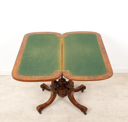 ANTIQUE VICTORIAN BURR WALNUT FOLD OVER GAMES TABLE C1880 INLAID CARD TABLE - ADDITIONAL PHOTO 7