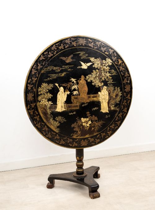 ANTIQUE CHINESE LACQUER TILT TOP OCCASIONAL TABLE C1900 - ADDITIONAL PHOTO 2