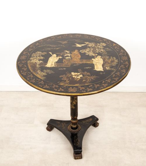 ANTIQUE CHINESE LACQUER TILT TOP OCCASIONAL TABLE C1900 - ADDITIONAL PHOTO 3