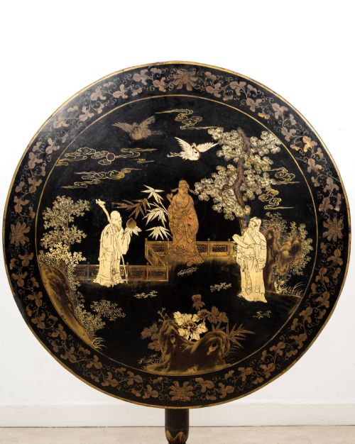 ANTIQUE CHINESE LACQUER TILT TOP OCCASIONAL TABLE C1900 - ADDITIONAL PHOTO 4