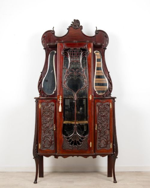 ANTIQUE VICTORIAN CARVED MAHOGANY DISPLAY CABINET C1890 - ADDITIONAL PHOTO 1