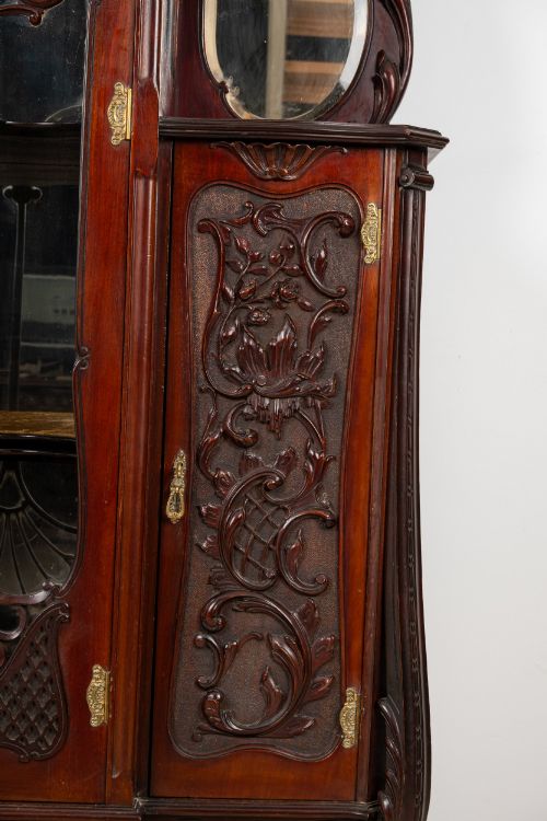 ANTIQUE VICTORIAN CARVED MAHOGANY DISPLAY CABINET C1890 - ADDITIONAL PHOTO 4