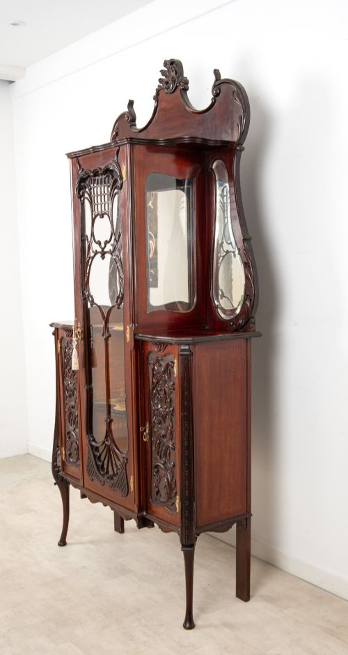 ANTIQUE VICTORIAN CARVED MAHOGANY DISPLAY CABINET C1890 - ADDITIONAL PHOTO 9