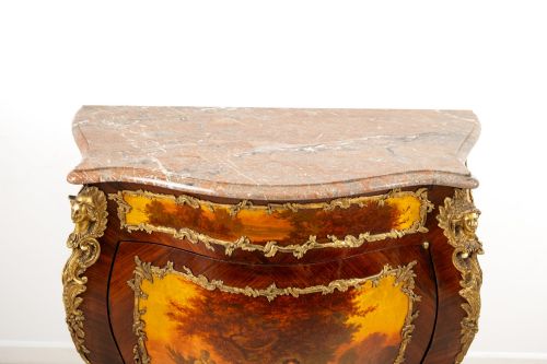 ANTIQUE FRENCH VERNIS MARTIN BOMB CABINET WITH ORMOLU MOUNTS MARBLE TOP C1900 - ADDITIONAL PHOTO 8