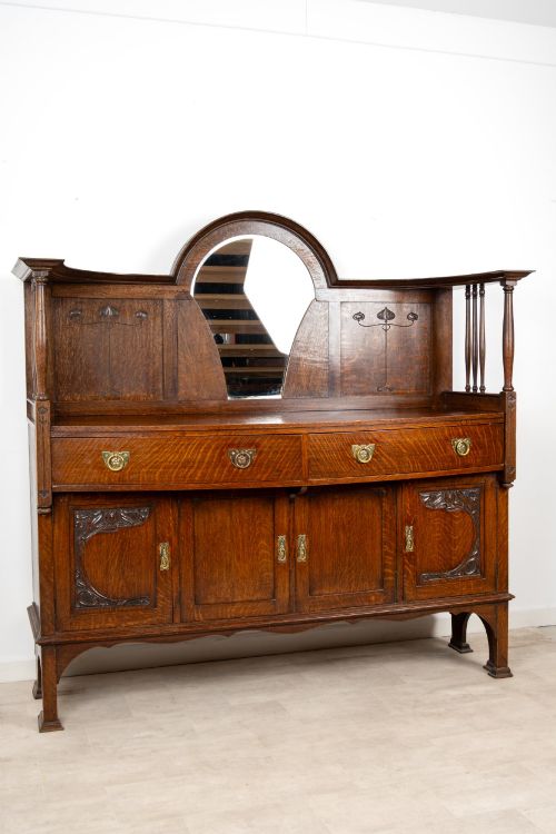 fig 2. Antique Arts & Crafts Oak Sideboard with Mirror & Art Nouveau Detail c.1900