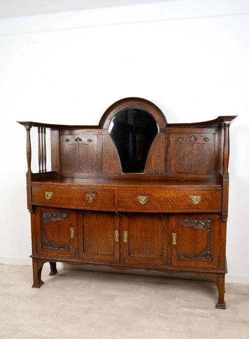 fig 3. Antique Arts & Crafts Oak Sideboard with Mirror & Art Nouveau Detail c.1900