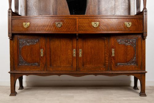 fig 4. Antique Arts & Crafts Oak Sideboard with Mirror & Art Nouveau Detail c.1900