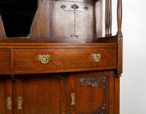 fig 5. Antique Arts & Crafts Oak Sideboard with Mirror & Art Nouveau Detail c.1900