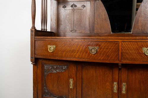 fig 6. Antique Arts & Crafts Oak Sideboard with Mirror & Art Nouveau Detail c.1900