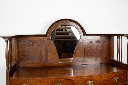 fig 7. Antique Arts & Crafts Oak Sideboard with Mirror & Art Nouveau Detail c.1900