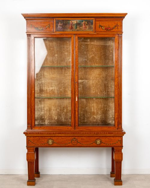 Antique Painted Satinwood Display Cabinet by Hampton & Sons, London C.1900