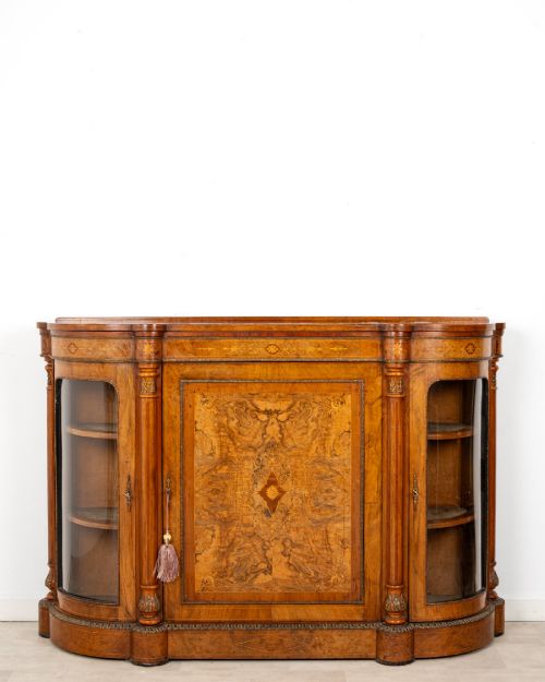Antique Victorian Burr Walnut Marquetry Credenza