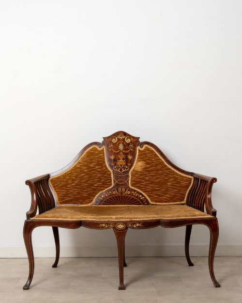 Antique Edwardian Mahogany Inlaid Settee